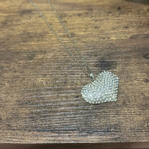 Heart necklace vintage w/tiny glass crystals costume choker necklace 18” long.